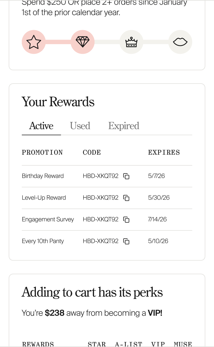 mySPANX rewards page